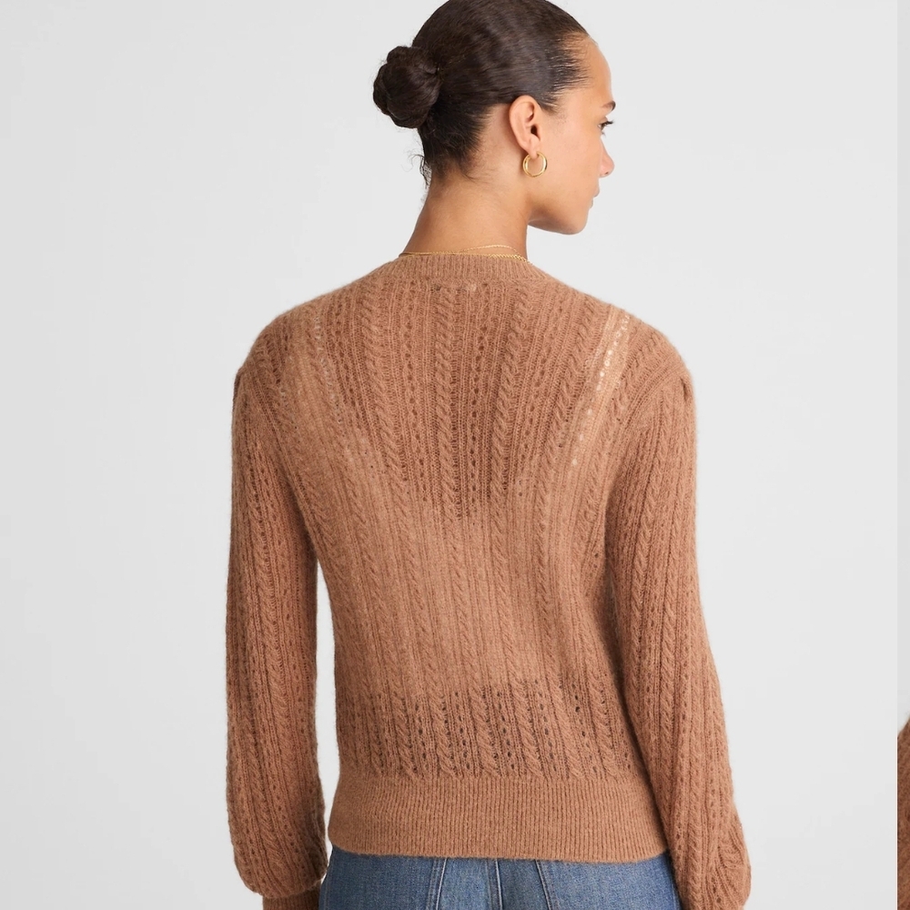 Madewell Pointelle Stitch Cardigan In Coffee - Picture 9 of 16